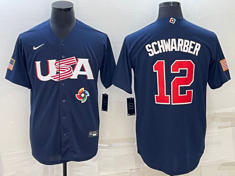 Men 2023 World Cub USA #12 Schwarber Blue Nike MLB Jersey6